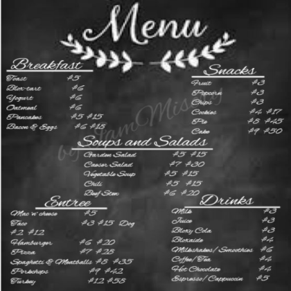 Bloxburg New Food Items Menu Roblox decal