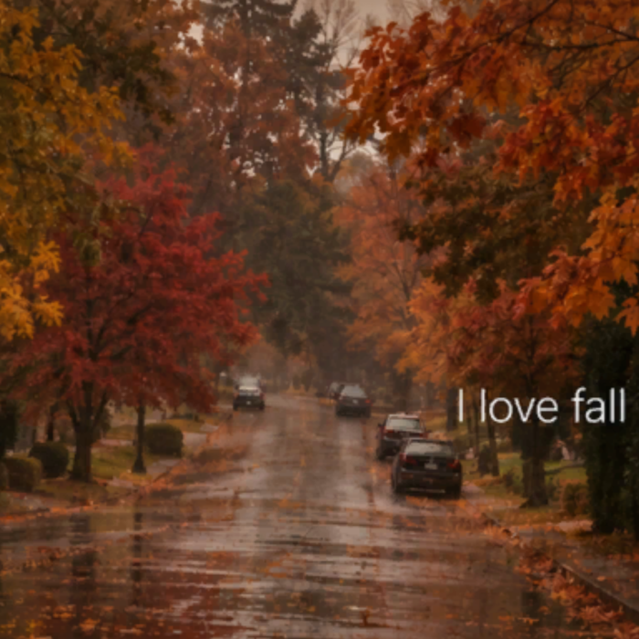 I Love Fall Rainy Autumn Cozy Street Background