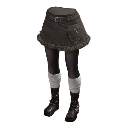 Belted Mini Skirt with Ruffle Hem (Dark Brown)