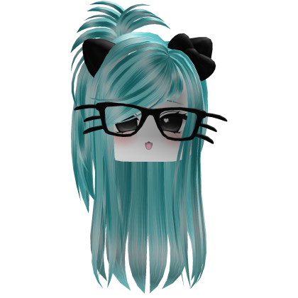 Cyan Cute Cat Girl Hair + Cat Glasses