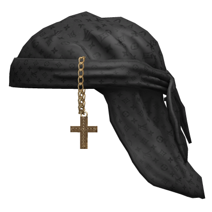 LV Designer Black Bandana with Cross Chain/Charm
