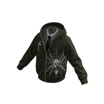 Sage Spiderweb Skull Hoodie w/ Tie 