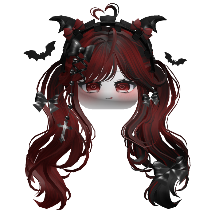 Goth Wavy Pigtails w/Headband (Red&Black)