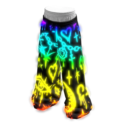 Glowing Emissive Rainbow Graffiti Core Sweatpants