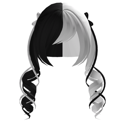 Curly Ribbon Pigtails (Black and White) Roblox item