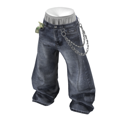 💗MONEY SAGGING JEANS WITH CHAIN_ASH BLUE thumbnail