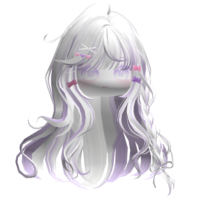 Shoujo Girl Braids w/ Bow Clips (White&Lavender) Roblox item