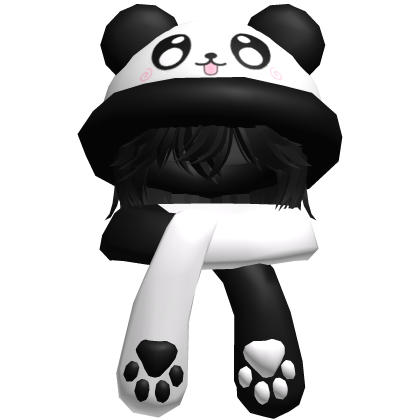Cute Panda Hat + Scarf Boy Hair Black Roblox item