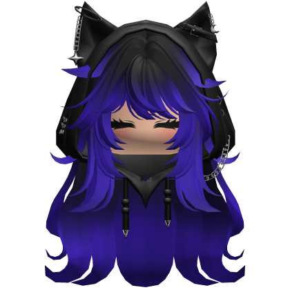 Black purple hair Cute Y2K cat hoodie anime Roblox item