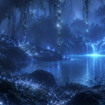 Ethereal Blue Forest Glowing Lake Night Background