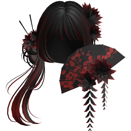 Side Ponytail w/ Cherry Blossoms & Fan