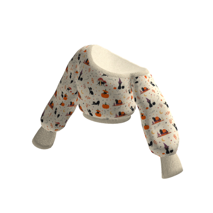 White Halloween One Shoulder Sweater