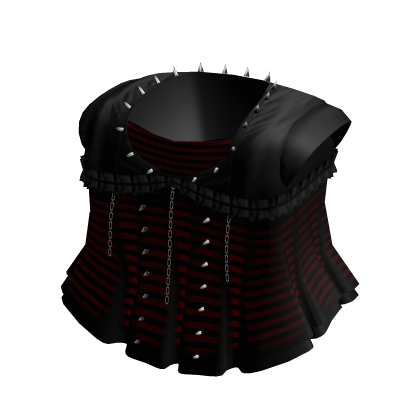 Gothic Emo Striped Black & Red Spiked Chain Dress