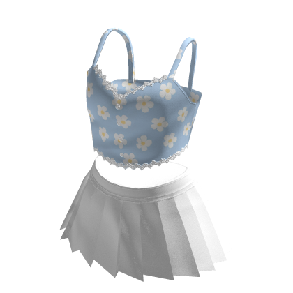 🍀Summer Crop Top w Mini Skirt (Blue)