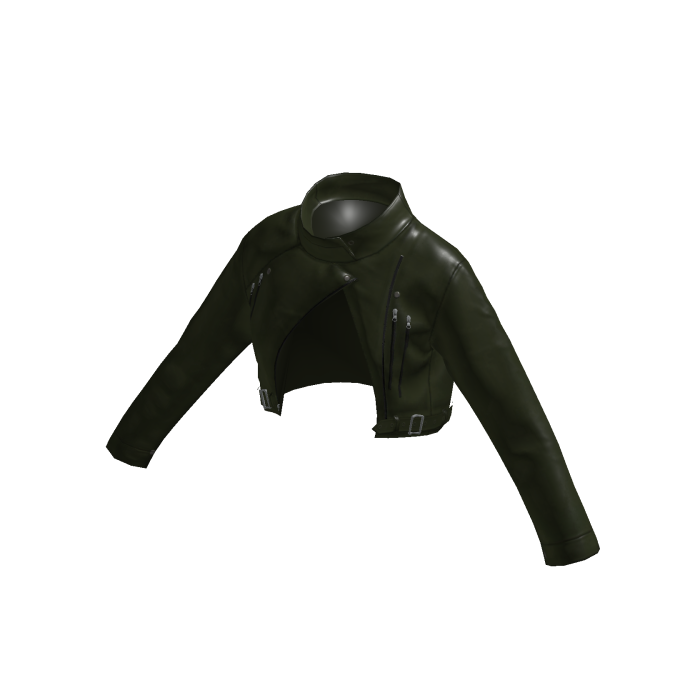 Ladies Green Crop Leather Biker Jacket 