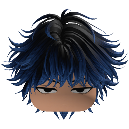Black Blue Emo Y2K Anime Boy Hair with Face Roblox item