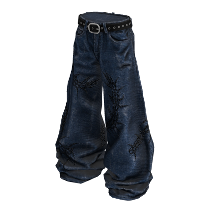 Blue Gothic Centipede Distressed Denim
