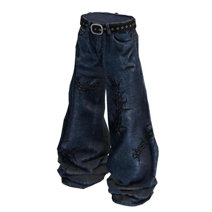 Blue Gothic Centipede Distressed Denim