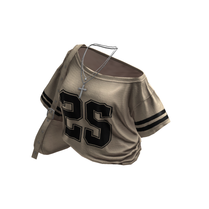 Y2K Cream Off-Shoulder Jersey w/ Cross Bag