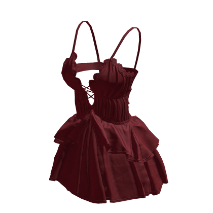 BB Red Cute Ribbon Strap Ruffle Dress