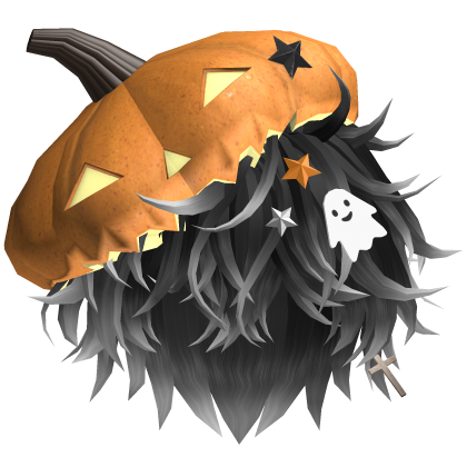 HALLOWEEN PUMPKIN HAT HAIR BLACK WHITE Roblox item