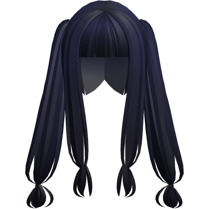 kawaii japanese straight pigtails indigo blue