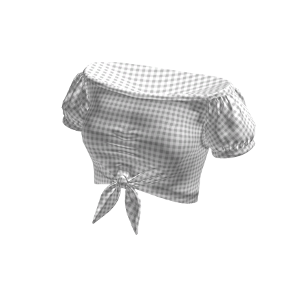 Gingham Off Shoulder Tie Top (Grey)