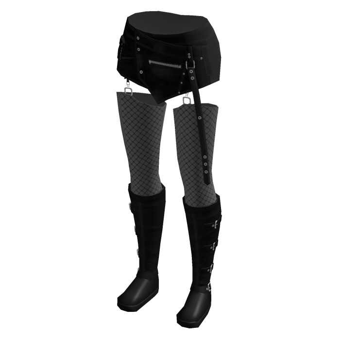 Goth Micro Shorts w/ Fishnets & Boots (Black)