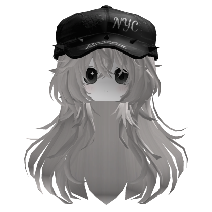 White Wavy Hair w/ Y2K Cap & Cute Girl Face Roblox item