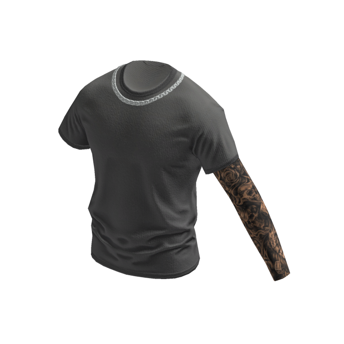 Grey Shirt w/ One Arm Tattoo Sleeve & Chain