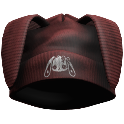 Red Oversized Distressed Bunny Beanie