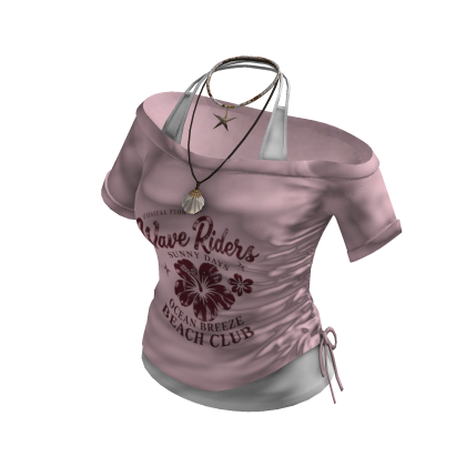 Off Shoulder Graphic Top (Pink)