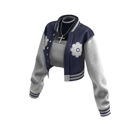 Cropped Bomber Jacket (Dark Blue White)