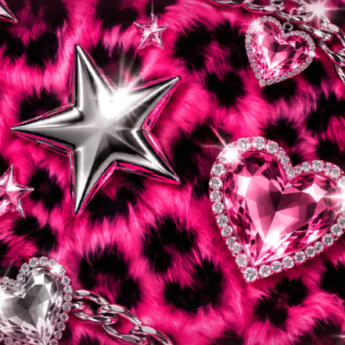 Baddie Leopard Background Pink Chains Hearts