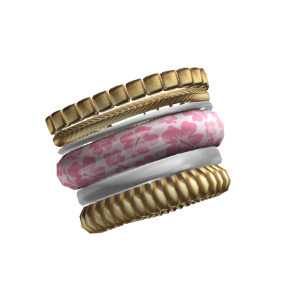 Gold Summer Pink Hibiscus Bangle Set thumbnail