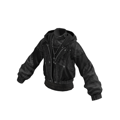 Y2K Layered Biker Hoodie Jacket (Black) thumbnail
