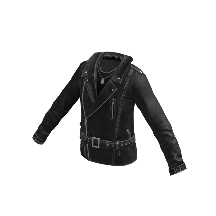 Grunge Leather Biker Jacket w/ Chain (Black)