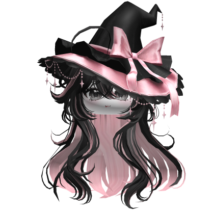 Anime Girl Hair w/Witch Hat (Black&Pink) Roblox item