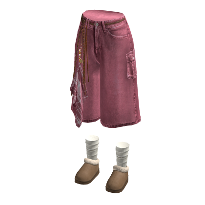 Baggy Cargo Shorts with Side Scarf (Pink)