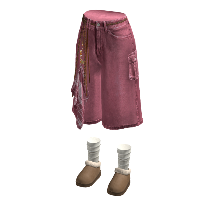 Baggy Cargo Shorts with Side Scarf (Pink)