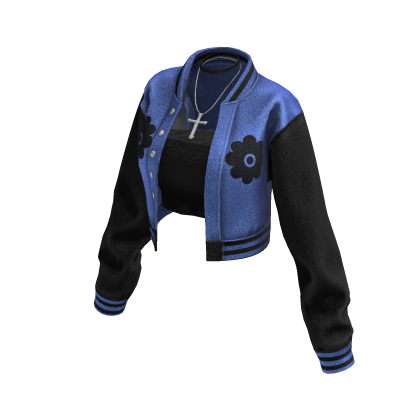 Cropped Bomber Jacket (Sky Blue Black)