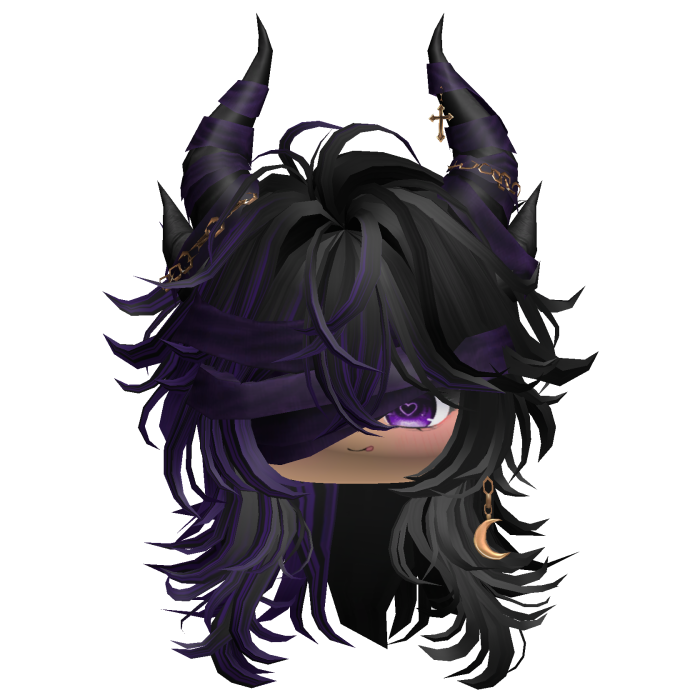 Horned Anime Demon Wolfcut (Black&Purple)