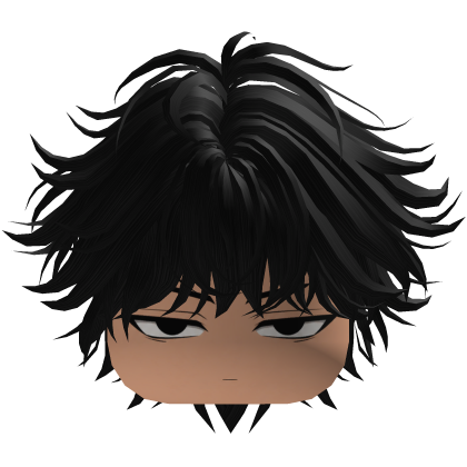 Messy Black Y2K Anime Boy Hair with Face Roblox item