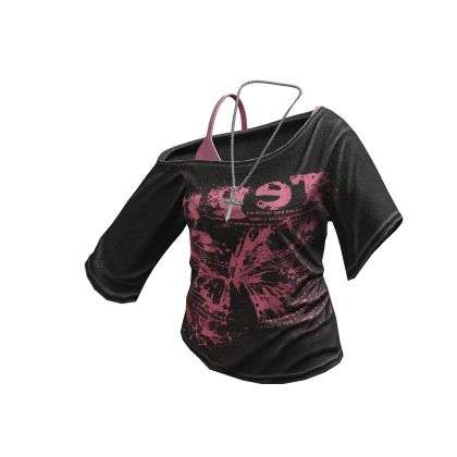 Baggy Flowy Butterfly Hangover top (Black n Pink)
