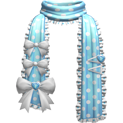 Kawaii Gyaru Polkadot Bow Ruffle Scarf Blue White