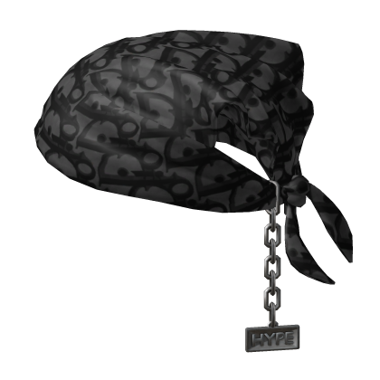 Tied Black Dior Designer Bandana Hat with Chain  Roblox item