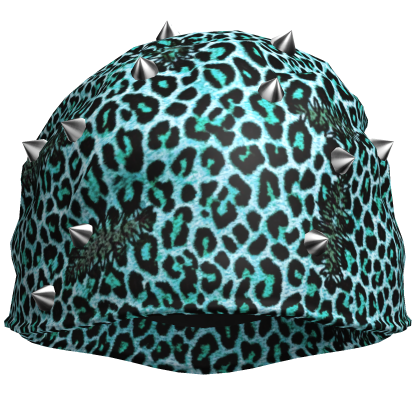 Cyan Leopard Pierced Spiky Oversized Emo Beanie 5.