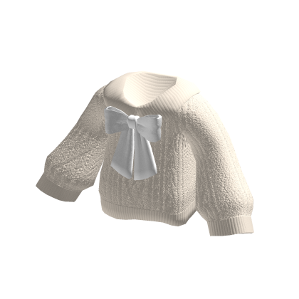 🍀Oversized Knitted Sweater w Bow (Beige)