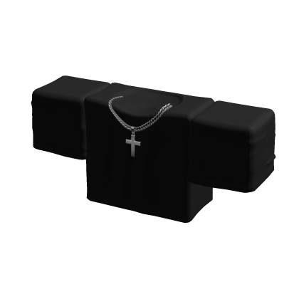 Blocky Black T-Shirt w/ Silver Cross Chain thumbnail