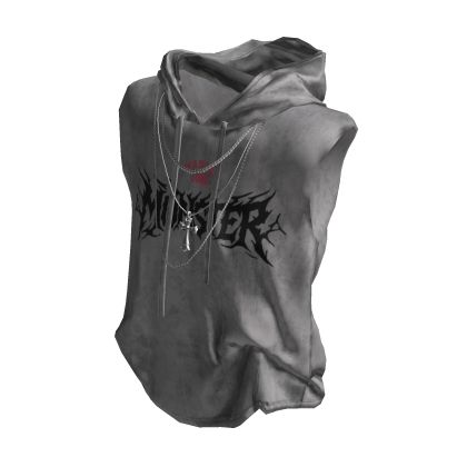 💜 Y2K Monster Sleeveless Hoodie_Gray thumbnail
